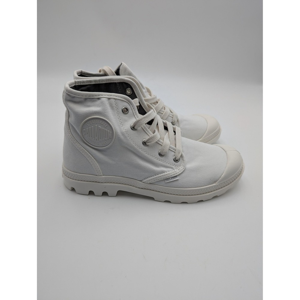 Palladium Boots‎ Womens Size 9 White Canvas Lace Up Ankle Combat Shoes Casual